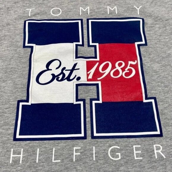 Tommy Hilfiger T-Shirt Men's Large Gray TH Graphic Logo Short Sleeve Tee GUC - Picture 7 of 8